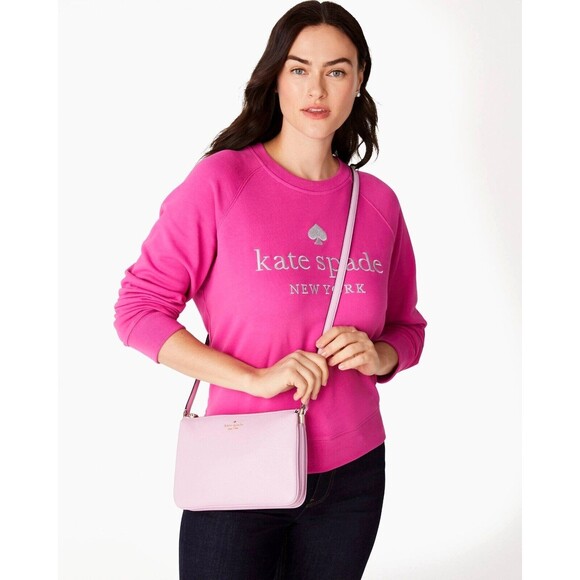 New Kate Spade Leila Pebble Leather Triple Gusset Crossbody Quartz Pink - Picture 3 of 5